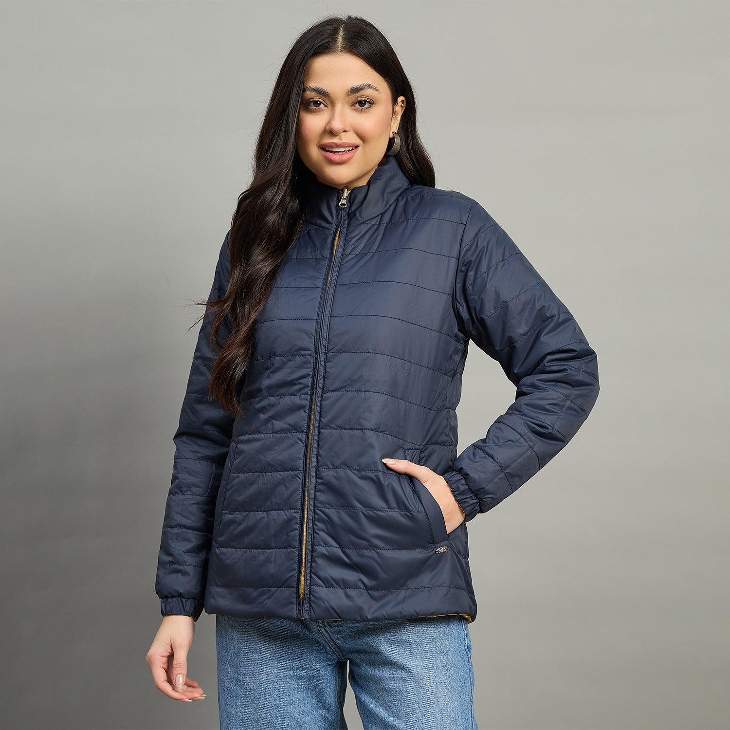 Duke Urban Women High Neck Full Sleeve Reversible Regular Jacket (SDZ2121)