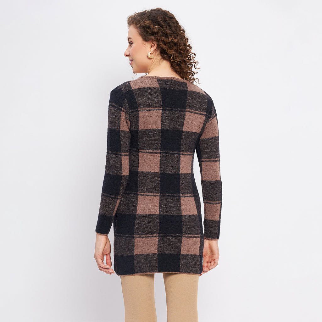 Duke Urban Women Full Sleeve Checkered Long Cardigan (SDS9765)
