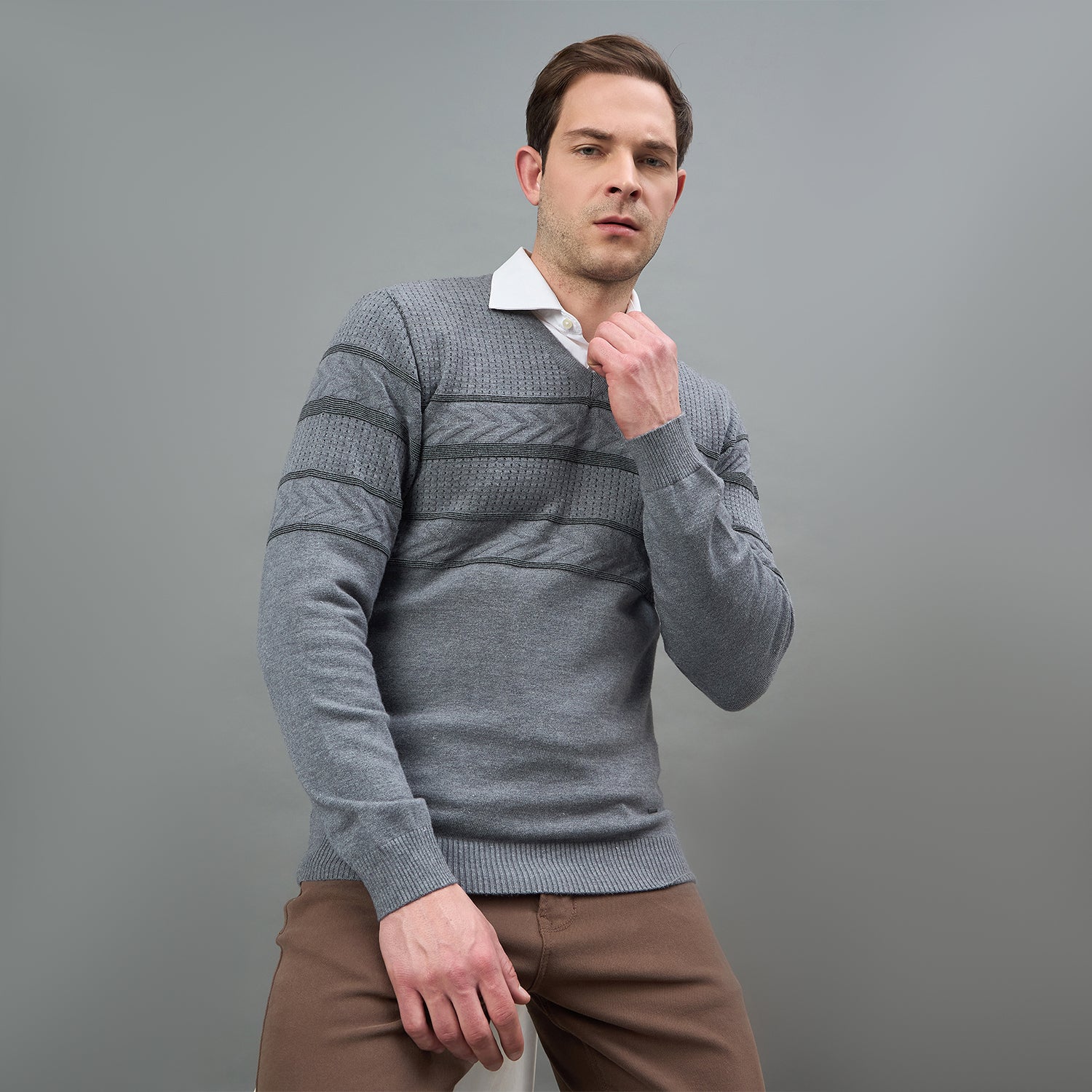 Duke Urban Men Full Sleeve V Neck Regular Sweater (SDS2226B)