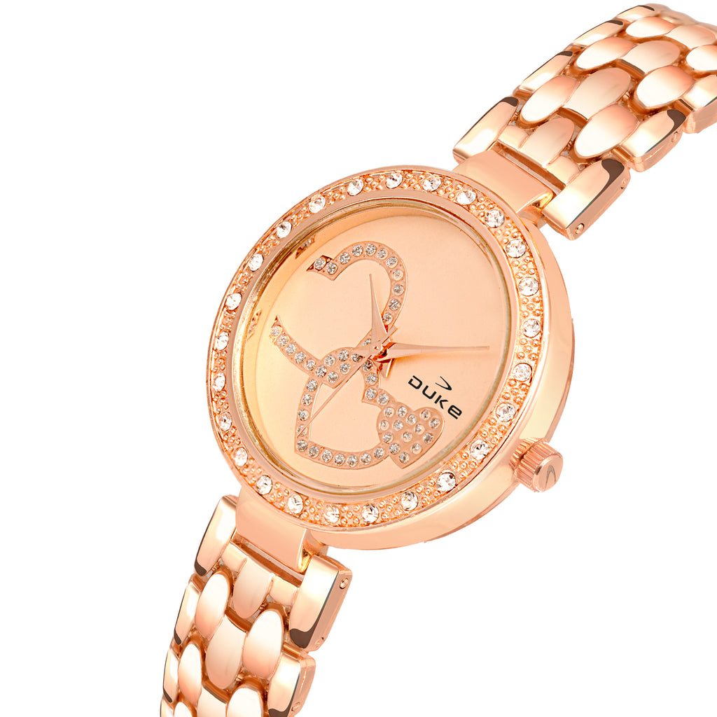 Duke Women Analog Studded Dial Metal Bracelet Strap Wrist Watch (DK7003RW02C)