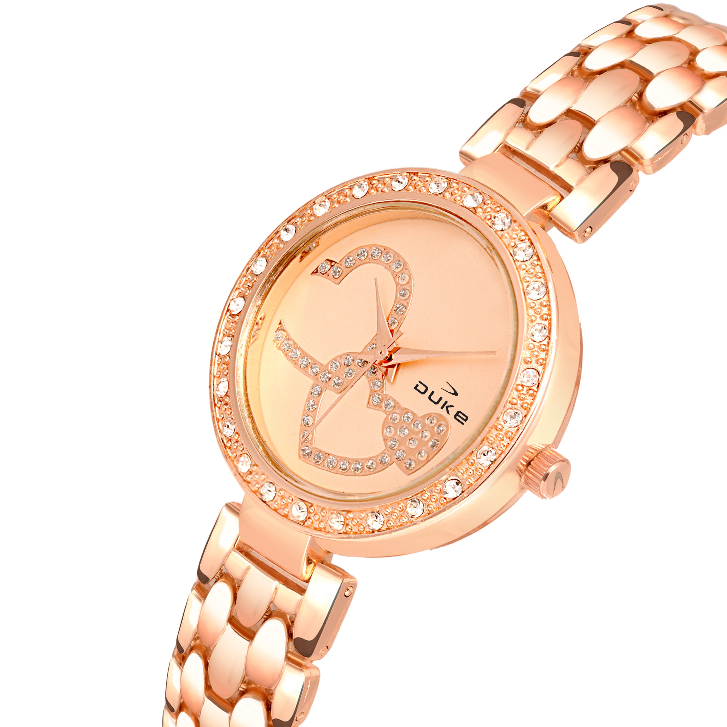 Duke Women Analog Studded Dial Metal Bracelet Strap Wrist Watch (DK7003RW02C)