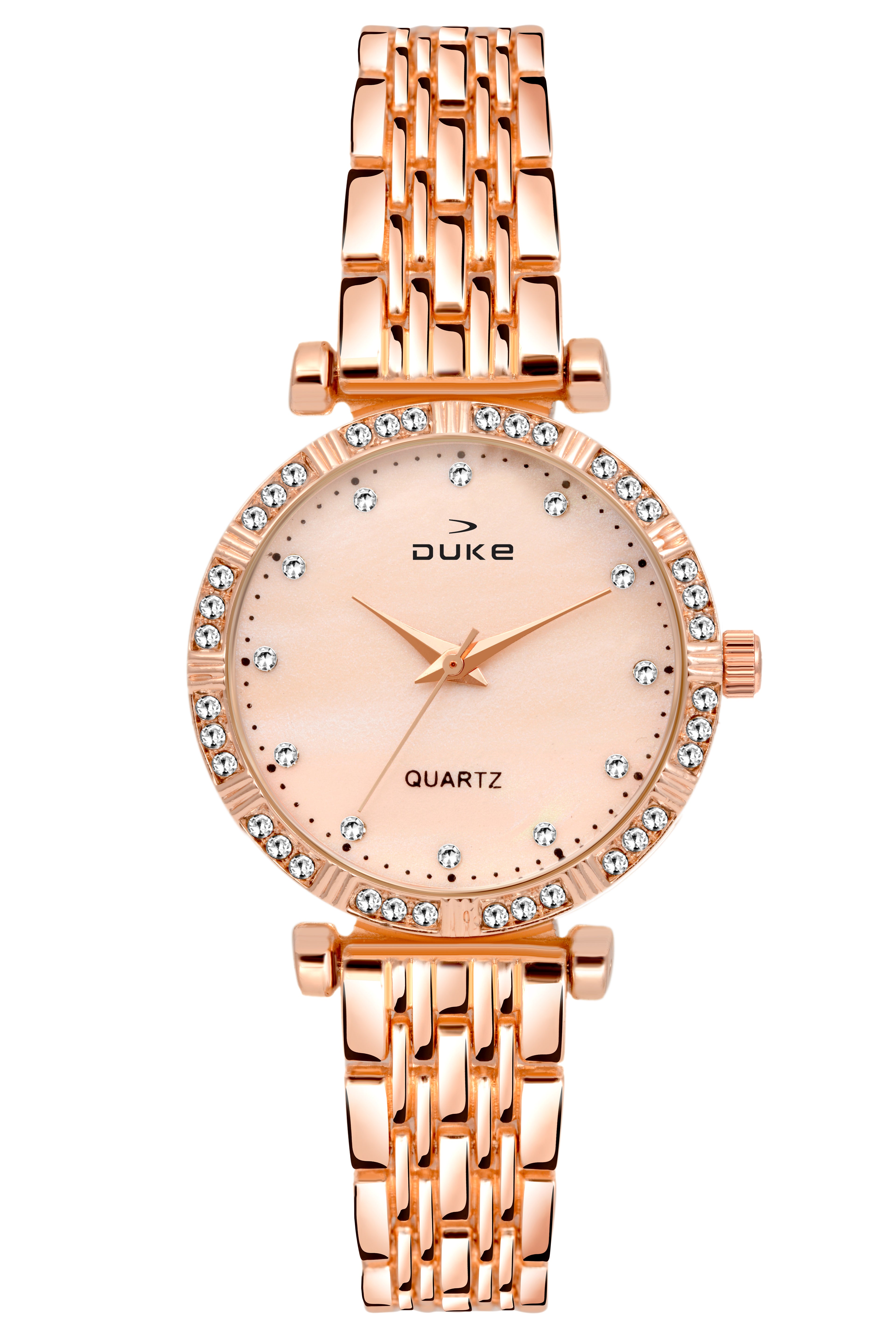 Duke Formal Analogue Rose Gold Wrist Watch with Studded dial Bracelet Chain for Women (DK7007RW02C)
