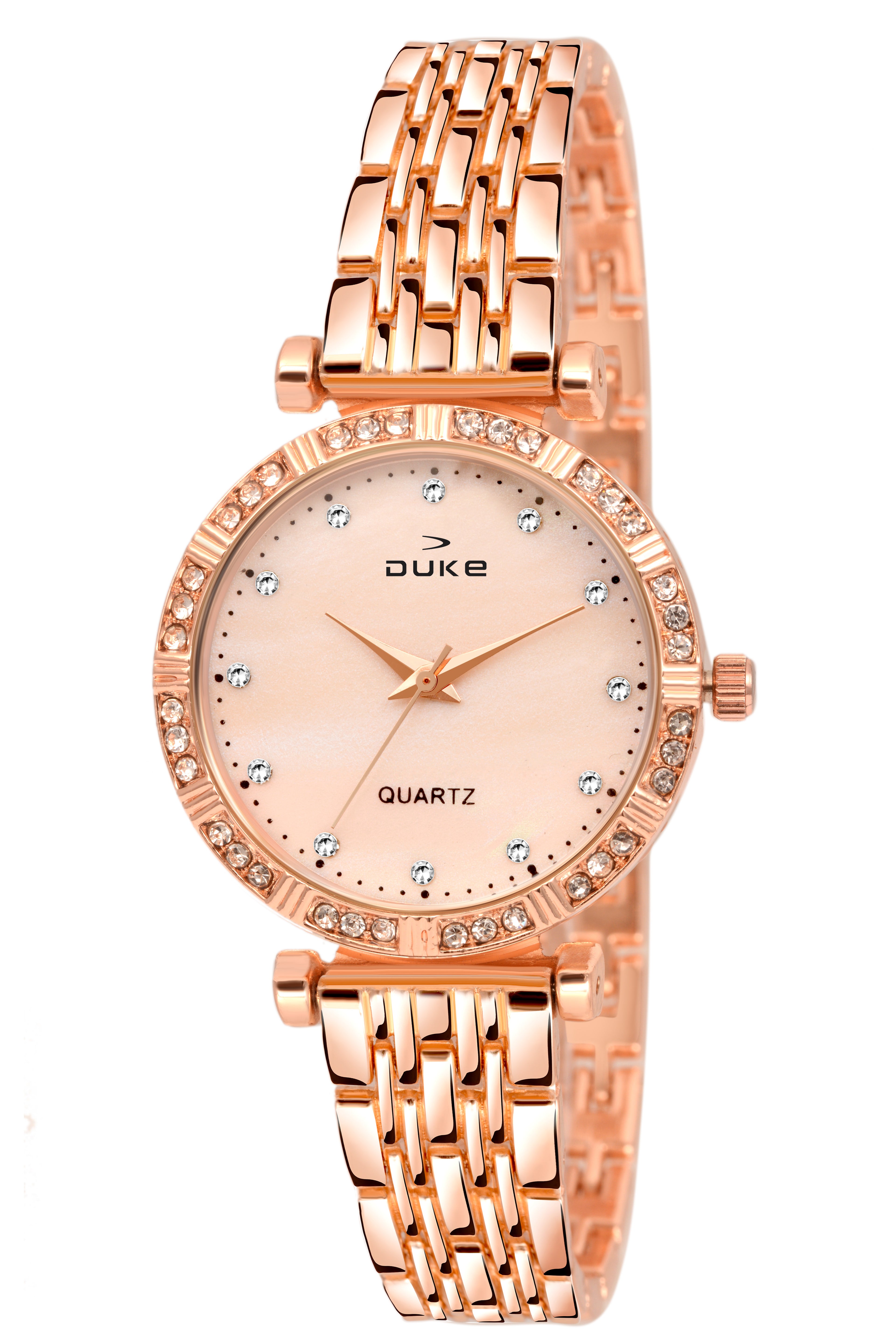 Duke Formal Analogue Rose Gold Wrist Watch with Studded dial Bracelet Chain for Women (DK7007RW02C)