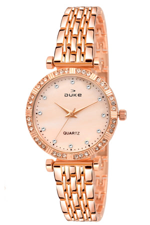 Duke Formal Analogue Wrist Watch with Studded dial Bracelet Chain for Womens, Rose Gold (DK7007RW02C)