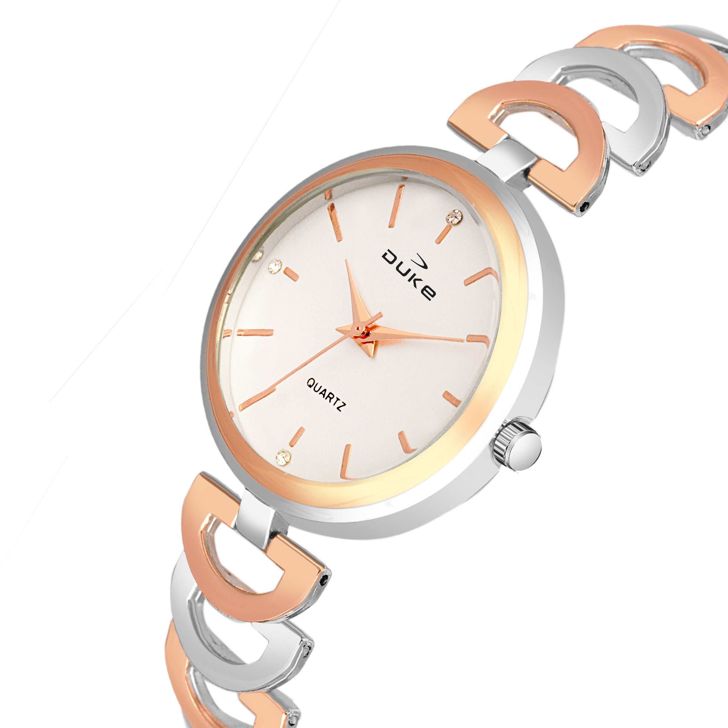Duke Analogue Silver Dial Steel & Rose Gold Colored Strap Women Watch (DK7014RW02C)