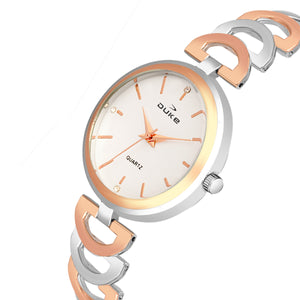 Duke Analogue Silver Dial Steel & Rose Gold Colored Strap Women Watch (DK7014RW02C)