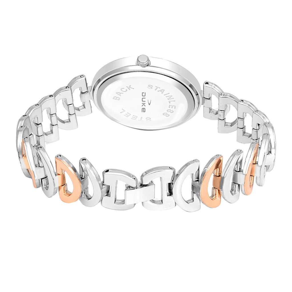 Duke Analogue Silver Dial Steel & Rose Gold Colored Strap Women Watch (DK7014RW02C)