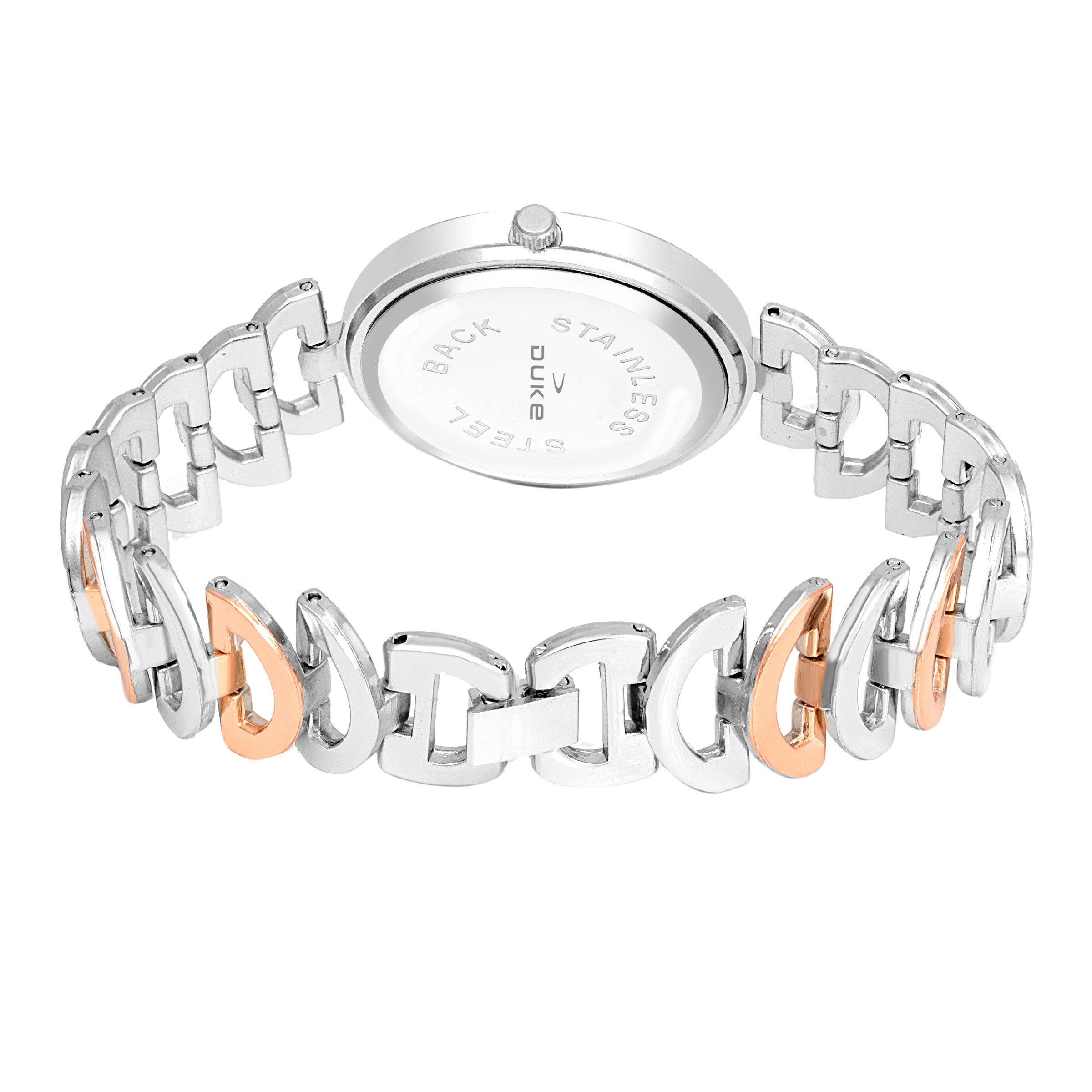 Duke Analogue Silver Dial Steel & Rose Gold Colored Strap Women Watch (DK7014RW02C)