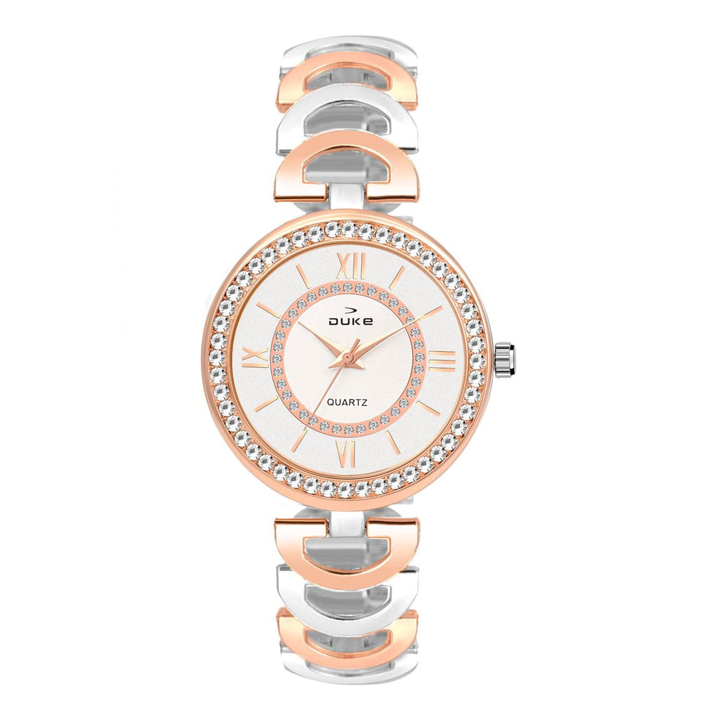 Duke Analogue Women Watch White Dial Steel And Rose Gold Colored Strap (DK7006RW02C)