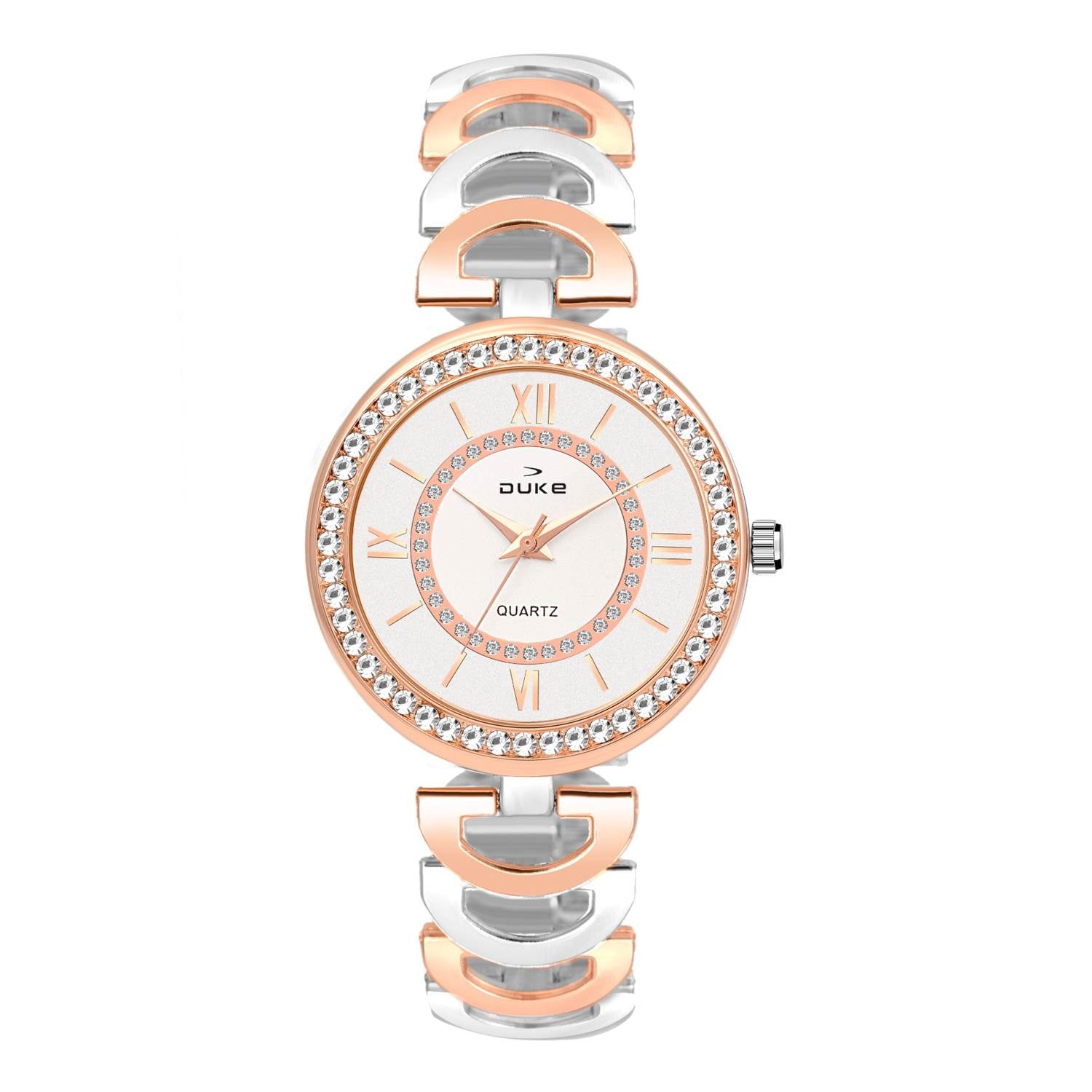 Duke Analogue Women Watch White Dial Steel And Rose Gold Colored Strap (DK7006RW02C)