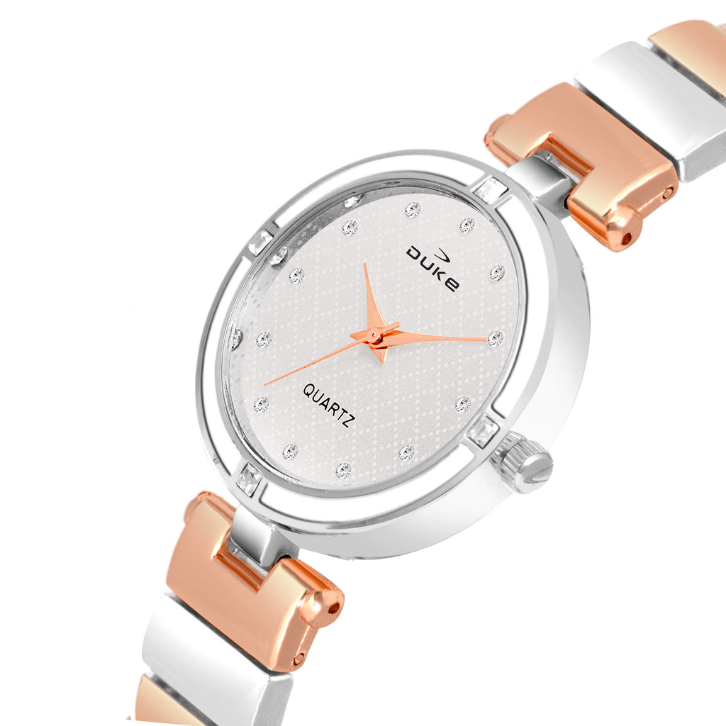 Duke Round Dial Stainless Steel Bracelet Chain Wrist Watch for Women (DK7016RW02C)