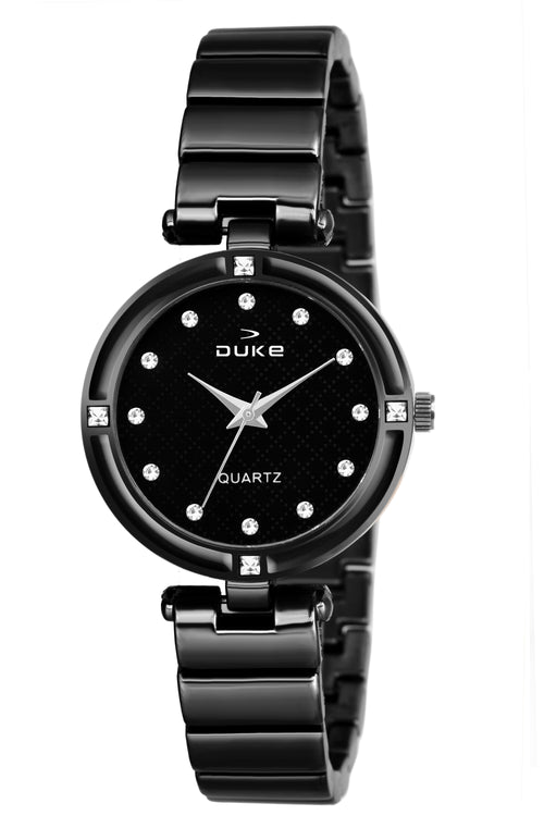 Duke Analog Black Fancy Dial Metal Strap Rose Gold Women Wrist Watch (DK7017RW02C)