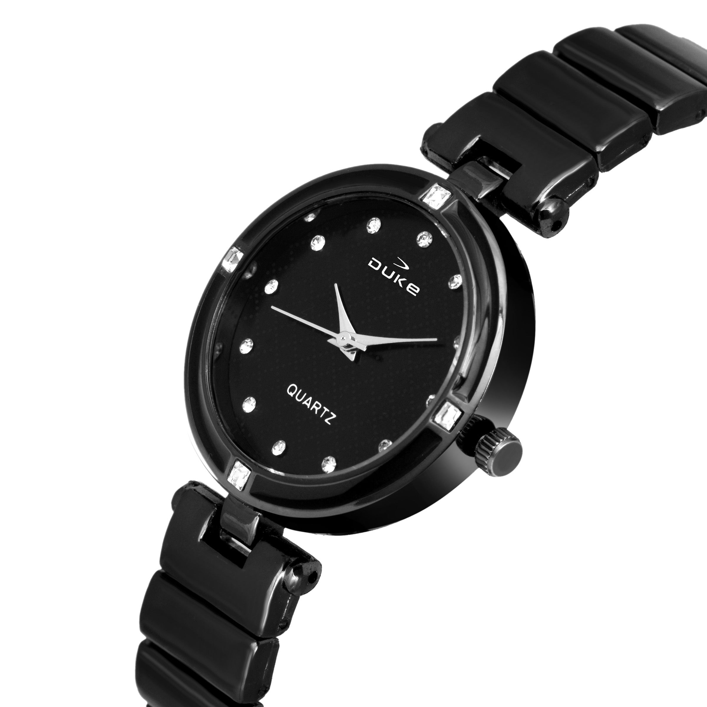 Duke Analog Black Fancy Dial Metal Strap Rose Gold Women Wrist Watch (DK7017RW02C)