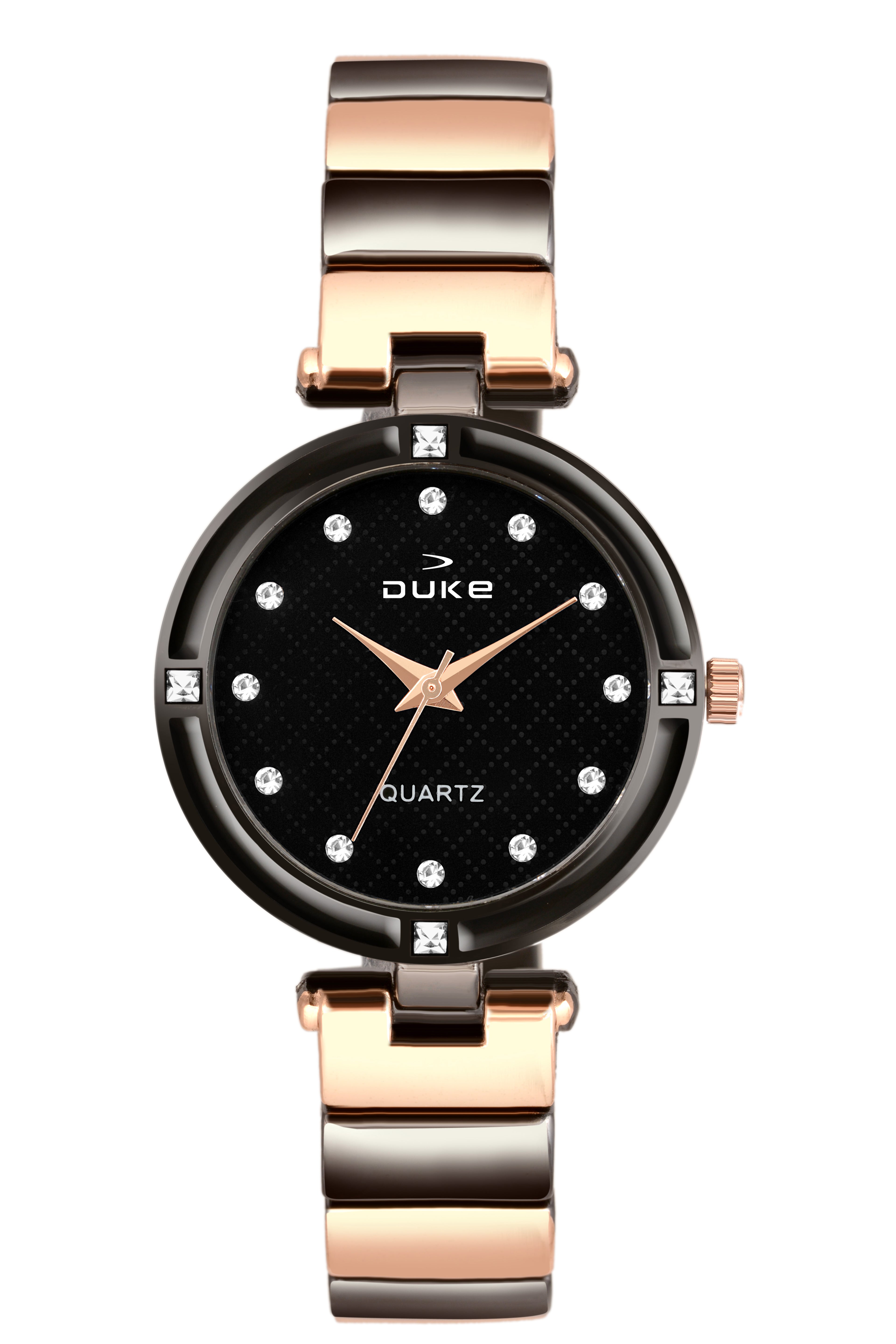Duke Analogue Black And Rose Gold Fancy Dial Metal Strap Women Wrist Watch (DK7018RW02C)