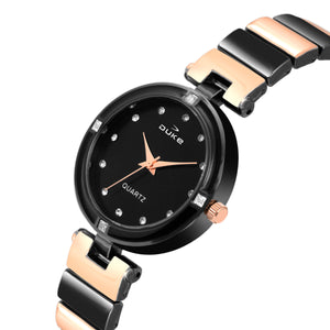 Duke Analogue Black And Rose Gold Fancy Dial Metal Strap Women Wrist Watch (DK7018RW02C)
