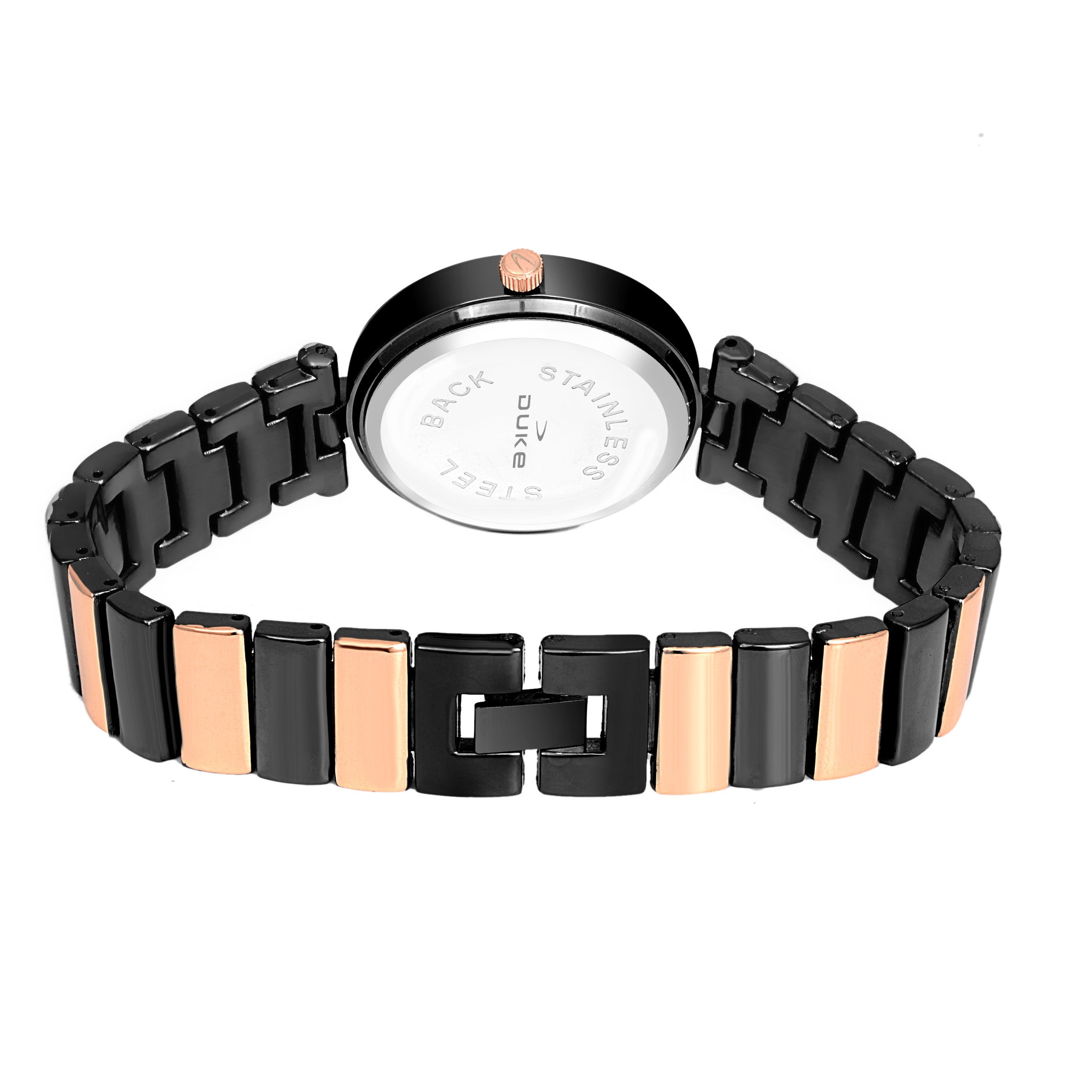 Duke Analogue Black And Rose Gold Fancy Dial Metal Strap Women Wrist Watch (DK7018RW02C)