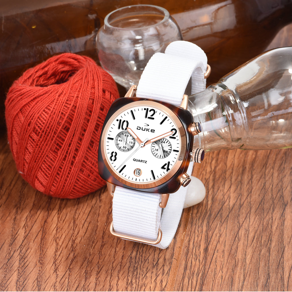 Duke Stylish Square Dial Nylon Strap Chronograph Wrist Watch for Women (DK9001CRW01S)