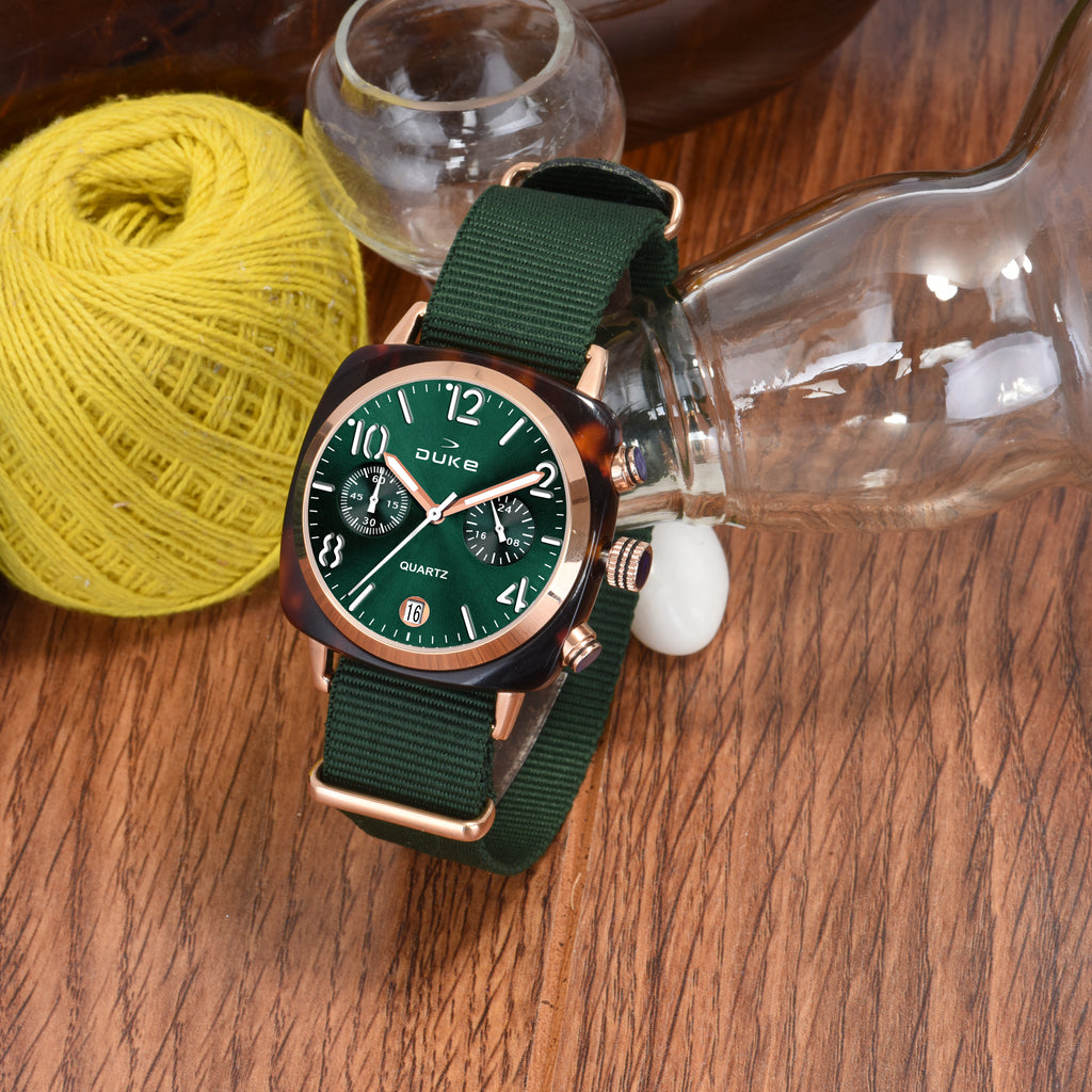 Duke Stylish Square Dial Nylon Strap Chronograph Wrist Watch For Women (DK9002CRW01S)