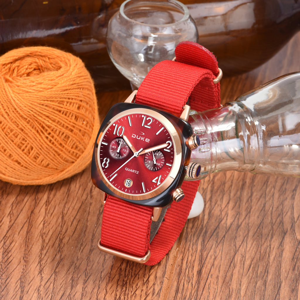 Duke Stylish Square Dial Nylon Strap Chronograph Wrist Watch For Women (DK9003CRW01S)