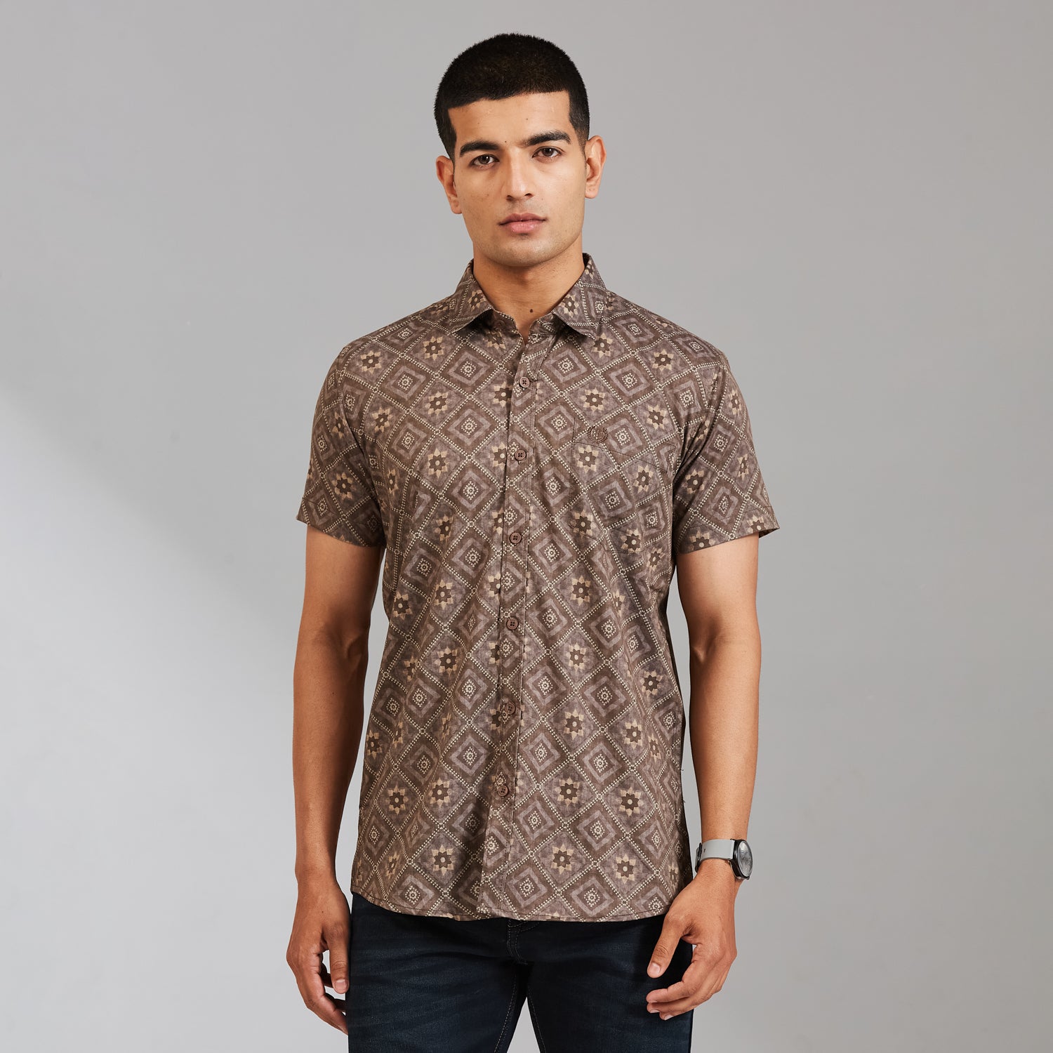 Duke Urban Men Geometric Print Half Sleeve Slim Shirt (SDO6PRIL)