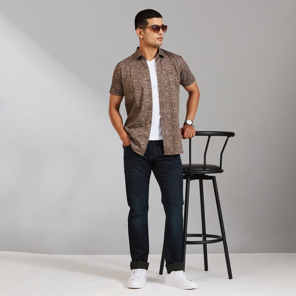Duke Urban Men Geometric Print Half Sleeve Slim Shirt (SDO6PRIL)
