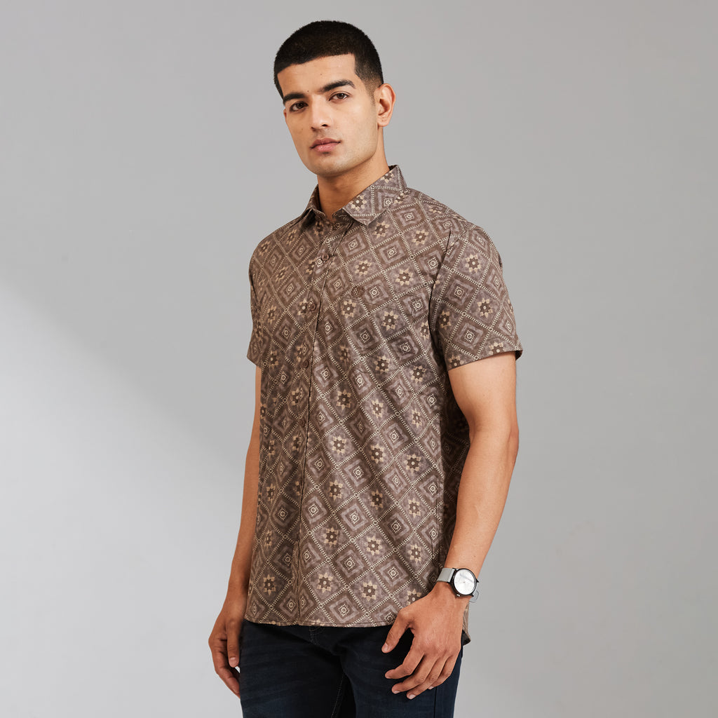 Duke Urban Men Geometric Print Half Sleeve Slim Shirt (SDO6PRIL)