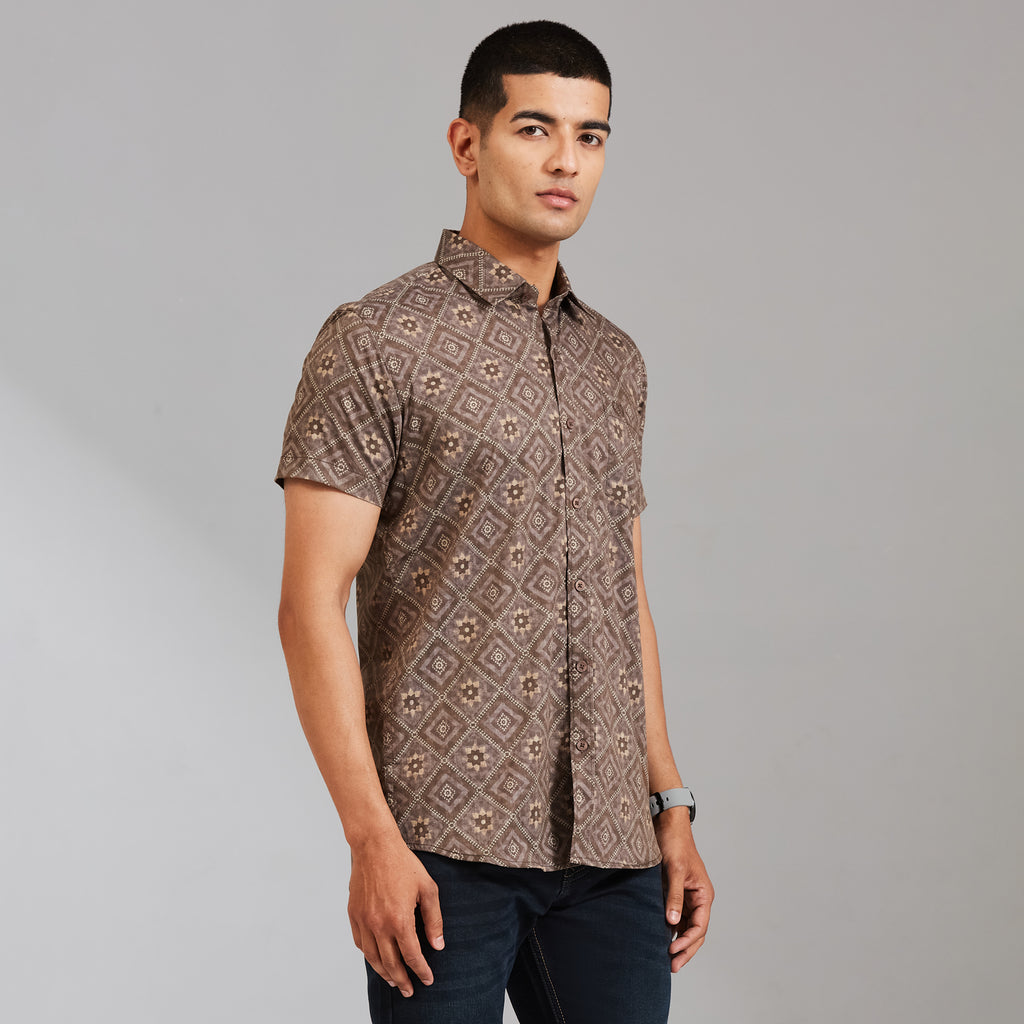Duke Urban Men Geometric Print Half Sleeve Slim Shirt (SDO6PRIL)