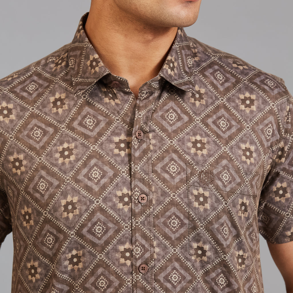 Duke Urban Men Geometric Print Half Sleeve Slim Shirt (SDO6PRIL)
