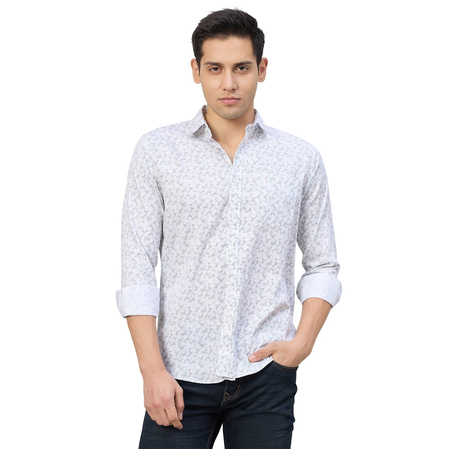 Duke Men Slim Fit Full Sleeve Short Style Cotton Shirt (SDO8PRBN)