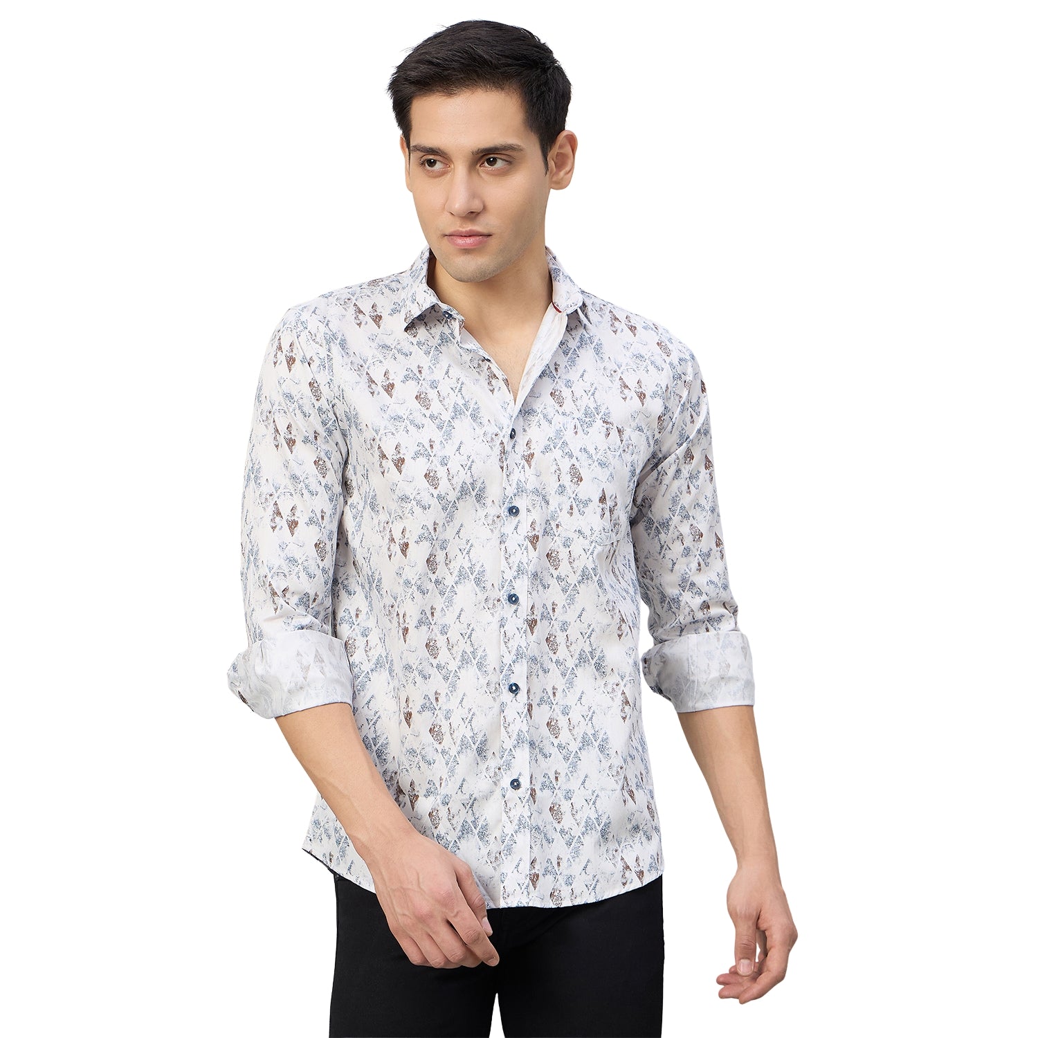 Duke Men Slim Fit Full Sleeve Short Style Cotton Shirt (SDO8PRBK)
