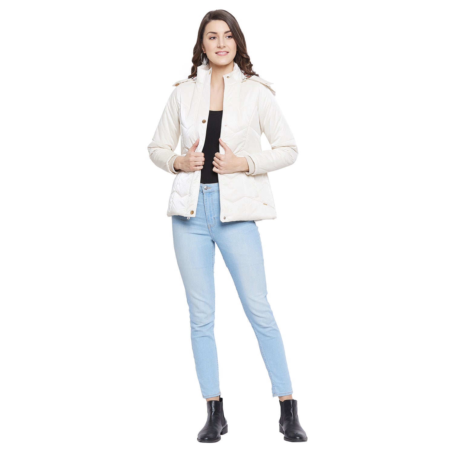 Duke Urban Women Full Sleeve Embossed Quilted Jacket (SDZ6698)