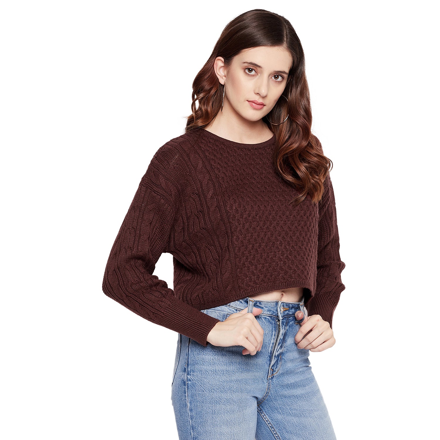 【サックス（48）】MU MULTI BORDER CROPPED LONG SLEEVE CREW NECK PULLOVER Buy ZAFUL Women's Crew Neck Long Sleeve Pullover Crop Sweater Mock