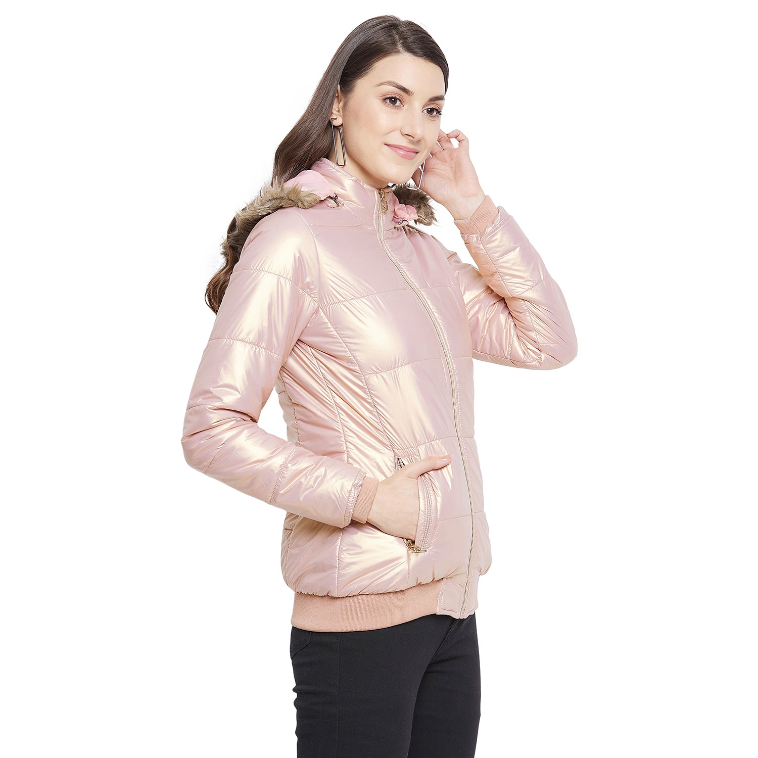 Duke Urban Women Full Sleeve Mettalic Quilted Jacket (SDZ6748)
